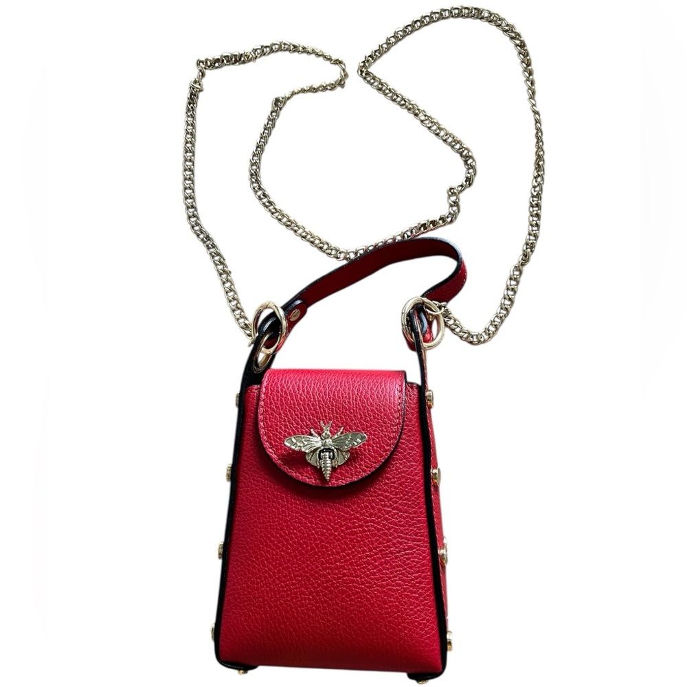🌺 Cherry Red Crossbody Bag with Gold Chain, Elephant Clasp